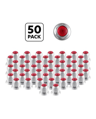 UP10039P50-33mm X 2" Chrome Steel Reflector Nut Cover With Flange - Red (50 Pcs)