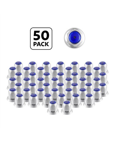 UP10041P50-33mm X 2" Chrome Steel Reflector Nut Cover With Flange - Blue (50 Pcs)