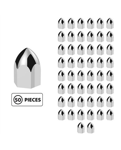UP10063P50-11/16" X 1-5/16" Chrome Plastic Bullet Nut Cover - Push-On (50-Pack)