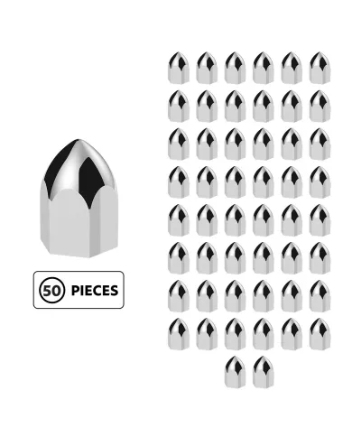 UP10063P50-11/16" X 1-5/16" Chrome Plastic Bullet Nut Cover - Push-On (50-Pack)