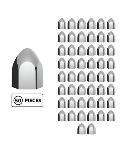 UP10076P50-15/16" x 1 5/8" Chrome Plastic Bullet Nut Covers - Push-On (50-Pack)