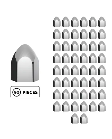 UP10076P50-15/16" x 1 5/8" Chrome Plastic Bullet Nut Covers - Push-On (50-Pack)