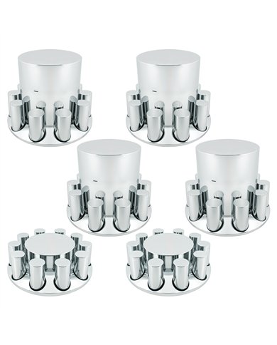 UP10383-Chrome Plastic Flat Top Axle Cover Combo Kit With 33mm X 4-1/4" Standard Thread-On Tall Cylinder Nut Covers