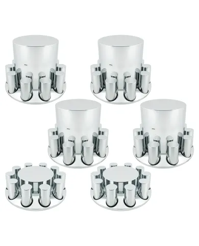 UP10383-Chrome Plastic Flat Top Axle Cover Combo Kit With 33mm X 4-1/4" Standard Thread-On Tall Cylinder Nut Covers