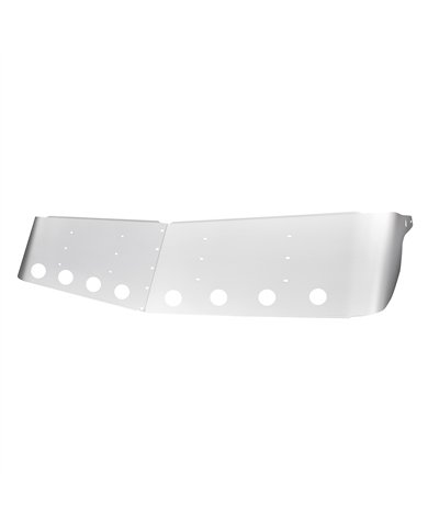 UP28014-13-1/2" Stainless Curved Drop Visor With Eight 2" Light Cutouts For 1995-2006 Kenworth W900