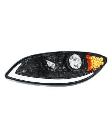 UP31032-Blackout LED Headlight With LED Light Bar & Turn Signal For 2006-2017 International Prostar-Driver