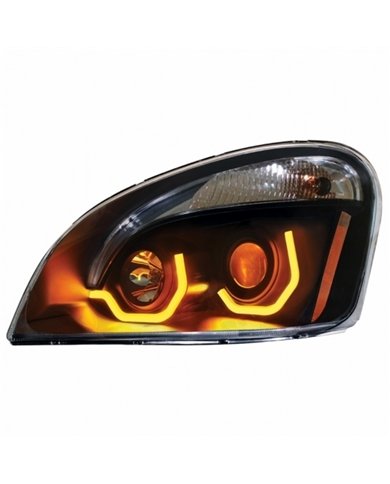 UP31228-Blackout Projection Headlight W/Dual Function Amber LED Position Lights For 2008-17 FL Cascadia - Driver