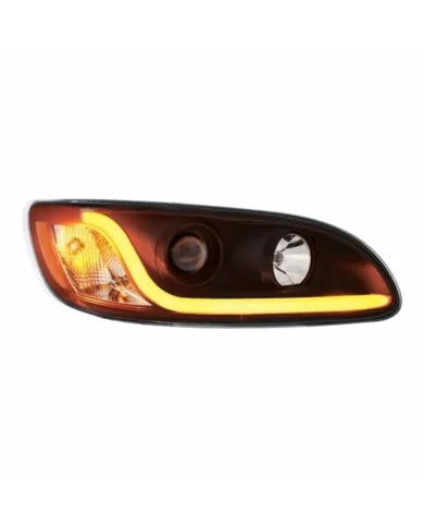 UP31240-Black Projection Headlight W/LED Dual Function Light Bar For PB 386 (2005-2015) & 387 (1999-2010) - Passenger