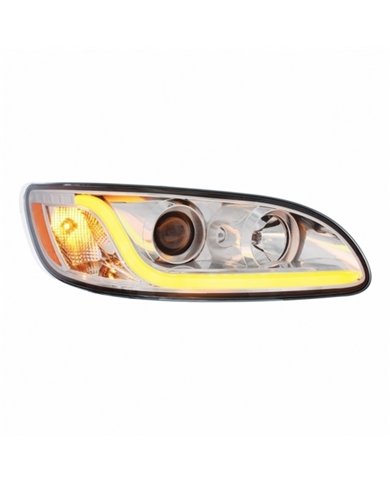 UP31253-Chrome Projection Headlight W/LED Dual Function Light Bar For PB 386 (2005-2015) & 387 (1999-2010) - Passenger