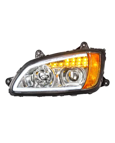 UP32779-Chrome Projection Headlight With LED Turn Signal & Position Light For 2008-2017 Kenworth T660 - Driver