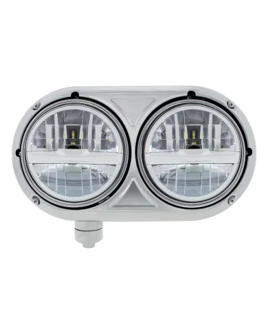 UP32783-Headlight Assembly With 304 SS Housing & LED Headlights With Chrome Inner Bar For Peterbilt 359 - Driver