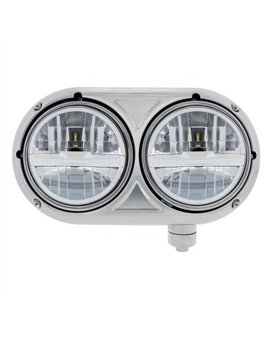 UP32784-Headlight Assembly With 304 SS Housing & LED Headlights With Chrome Inner Bar For Peterbilt 359 - Passenger
