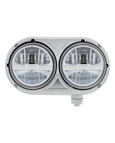 UP32784-Headlight Assembly With 304 SS Housing & LED Headlights With Chrome Inner Bar For Peterbilt 359 - Passenger