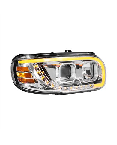 UP32917-Chrome Projection Headlight With LED Turn Signal & Light Bar For 2008-2024 Peterbilt 389-Passenger