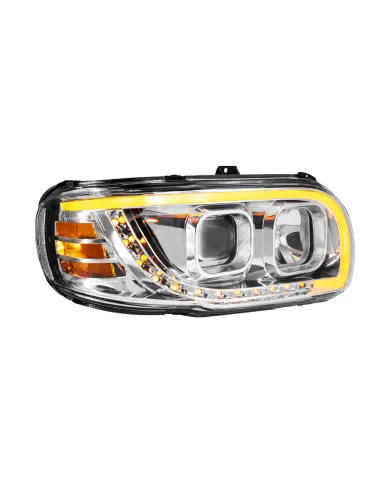 UP32917-Chrome Projection Headlight With LED Turn Signal & Light Bar For 2008-2024 Peterbilt 389-Passenger