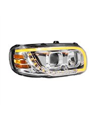UP32917-Chrome Projection Headlight With LED Turn Signal & Light Bar For 2008-2024 Peterbilt 389-Passenger