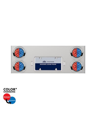 UP34104-33-3/4" SS Rear Center Panel With 4X 19 LED 4" Double Fury Lights & Visors-Red & Blue LED