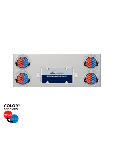 UP34104-33-3/4" SS Rear Center Panel With 4X 19 LED 4" Double Fury Lights & Visors-Red & Blue LED