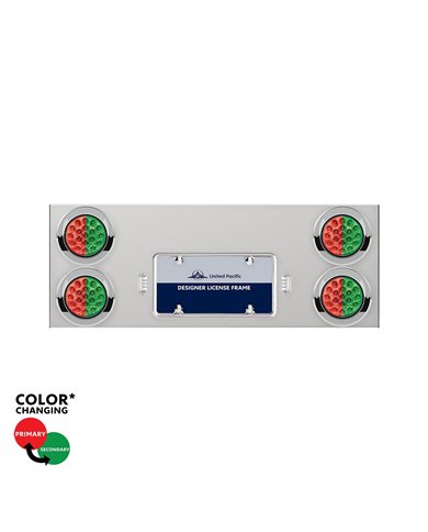 UP34105-33-3/4" SS Rear Center Panel With 4X 19 LED 4" Double Fury Lights & Visors-Red & Green LED