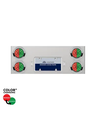 UP34105-33-3/4" SS Rear Center Panel With 4X 19 LED 4" Double Fury Lights & Visors-Red & Green LED