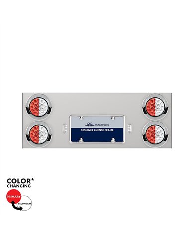 UP34107-33-3/4" SS Rear Center Panel With 4X 19 LED 4" Double Fury Lights & Visors-Red & White LED