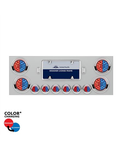 UP34108-SS Rear Center Panel With 4X 19 LED 4" & 6X 7 LED 2" Double Fury Lights & Visors-Red & Blue LED