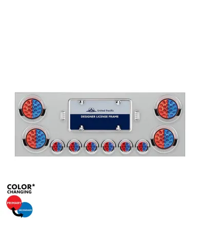 UP34108-SS Rear Center Panel With 4X 19 LED 4" & 6X 7 LED 2" Double Fury Lights & Visors-Red & Blue LED