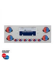 UP34108-SS Rear Center Panel With 4X 19 LED 4" & 6X 7 LED 2" Double Fury Lights & Visors-Red & Blue LED