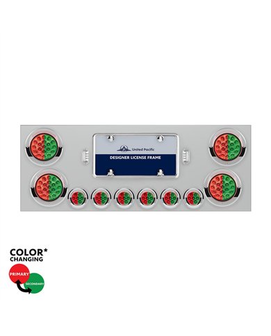 UP34109-SS Rear Center Panel With 4X 19 LED 4" & 6X 7 LED 2" Double Fury Lights & Visors-Red & Green LED