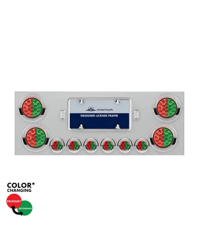 UP34109-SS Rear Center Panel With 4X 19 LED 4" & 6X 7 LED 2" Double Fury Lights & Visors-Red & Green LED