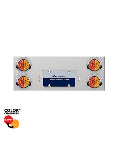 UP34112-33-3/4" SS Rear Center Panel With 4X 19 LED 4" Double Fury Lights & Visors-Red & Amber LED