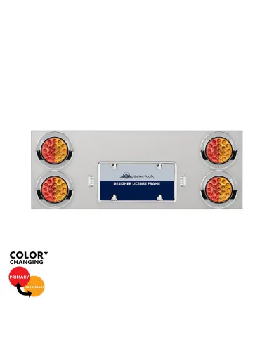 UP34112-33-3/4" SS Rear Center Panel With 4X 19 LED 4" Double Fury Lights & Visors-Red & Amber LED