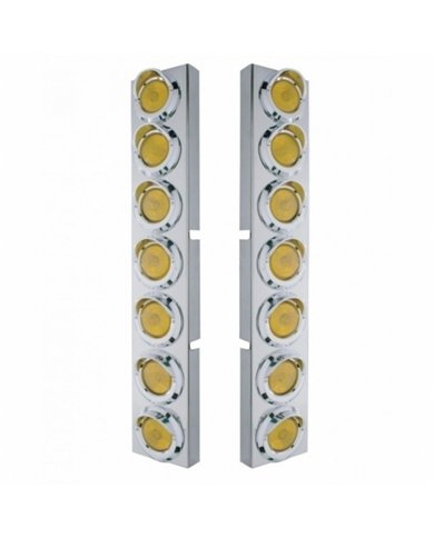 UP34582-Kenworth Stainless Front Air Cleaner Bracket With 14X 2" Flat Lights & Visors - Amber Lens