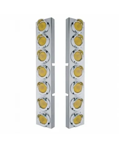 UP34582-Kenworth Stainless Front Air Cleaner Bracket With 14X 2" Flat Lights & Visors - Amber Lens