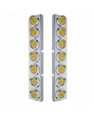 UP34582-Kenworth Stainless Front Air Cleaner Bracket With 14X 2" Flat Lights & Visors - Amber Lens