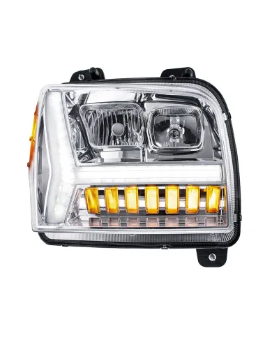 UP35131-Chrome Headlight With LED DRL Light Bar & Turn Signal For 2018-2024 Kenworth W990-Passenger