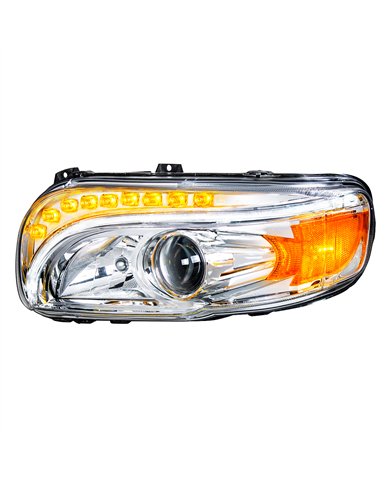 UP35802-Chrome Projection Headlight With LED Turn & DRL For Peterbilt 389 (2008-2023) & 388 (2008-2015)- Driver