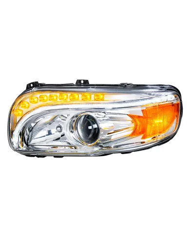 UP35802-Chrome Projection Headlight With LED Turn & DRL For Peterbilt 389 (2008-2023) & 388 (2008-2015)- Driver
