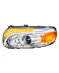 UP35802-Chrome Projection Headlight With LED Turn & DRL For Peterbilt 389 (2008-2023) & 388 (2008-2015)- Driver