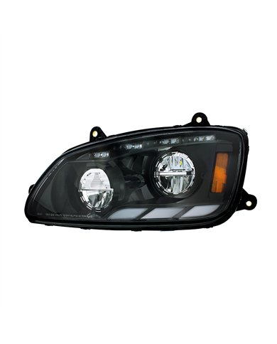 UP35881-Black LED Headlight With Sequential Turn Signal & Position Light Bars For 2008-17 Kenworth T660 - Driver