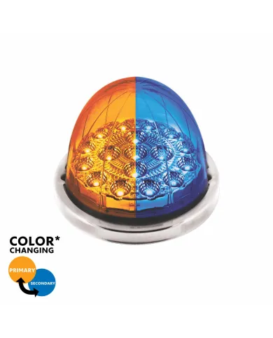 UP35974-17 LED Watermelon Double Fury Light Flush Mount Kit With Low Profile SS Bezel - Amber & Blue LED/Clear Lens