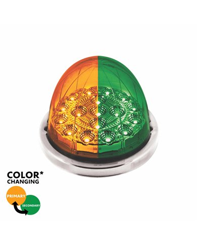 UP35975-17 LED Watermelon Double Fury Light Flush Mount Kit With Low Profile SS Bezel - Amber & Green LED/Clear Lens