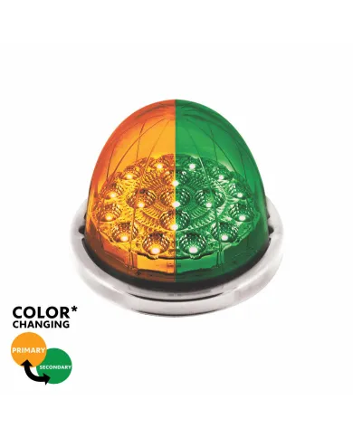 UP35975-17 LED Watermelon Double Fury Light Flush Mount Kit With Low Profile SS Bezel - Amber & Green LED/Clear Lens