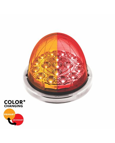 UP35977-17 LED Watermelon Double Fury Light Flush Mount Kit With Low Profile SS Bezel - Amber & Red LED/Clear Lens