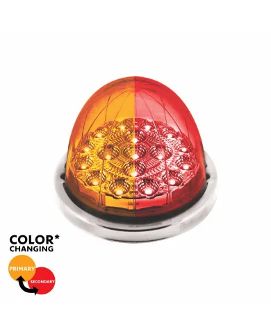 UP35977-17 LED Watermelon Double Fury Light Flush Mount Kit With Low Profile SS Bezel - Amber & Red LED/Clear Lens