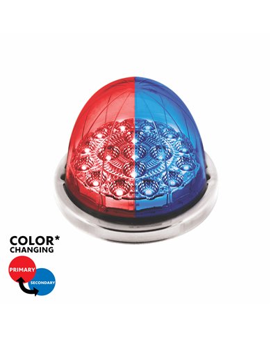 UP35979-17 LED Watermelon Double Fury Light Flush Mount Kit With Low Profile SS Bezel - Red & Blue LED/Clear Lens