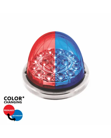 UP35979-17 LED Watermelon Double Fury Light Flush Mount Kit With Low Profile SS Bezel - Red & Blue LED/Clear Lens