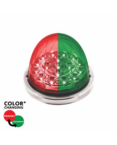 UP35980-17 LED Watermelon Double Fury Light Flush Mount Kit With Low Profile SS Bezel - Red & Green LED/Clear Lens