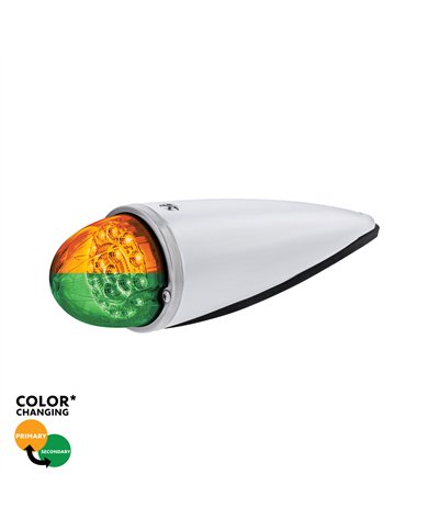 UP36198-Double Fury 17 LED Dual Function Watermelon Torpedo Cab Light-Amber & Green LED/Clear Lens