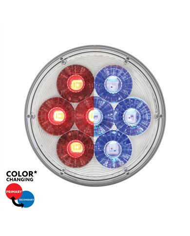 UP36529-14 LED 4" Round Double Fury Light (Stop, Turn & Tail) - Red & Blue LED/Clear Lens